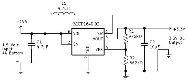 1.5V to 3.3V Converter Circuit with MCP1640 IC