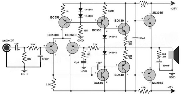 100Watts Bass Amplifier Circuit