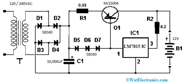 12V Car Battery Charger Circuit with LM7815 IC
