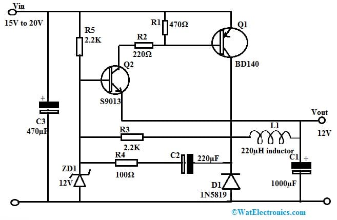 12V Switching DC Regulator Circuit with Transistors