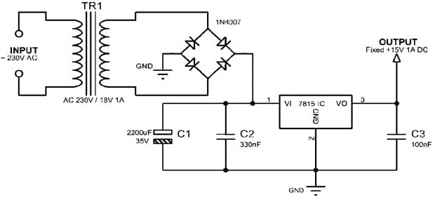 15Volts 1Amps Power Supply Circuit