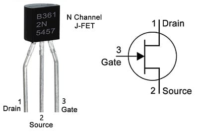 2N5457 N-channel JFET PIn Configuration