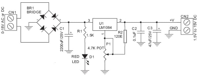 3Amps 15 Volt RPS Circuit with LM1084 IC