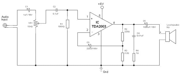 3Watts or 6Watts Audio Amplifier Circuit with TDA2003 IC