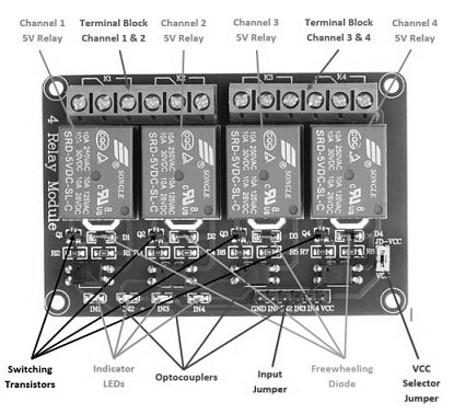 5V 4 Channel Relay Module Components