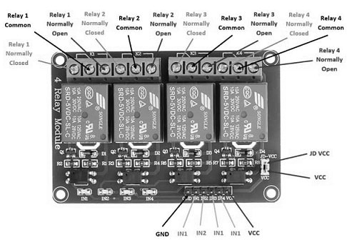 5V 4 Channel Relay Module Pin Configuration