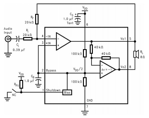 5Volts USB Audio Amplifier Circuit with LM4871 IC