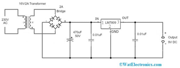 9V Power Supply Circuit with LM7809 IC