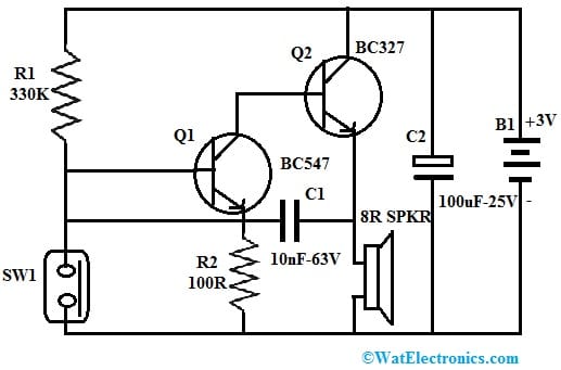 Anti Bag Snatching Alarm Circuit using BC327 Transistor