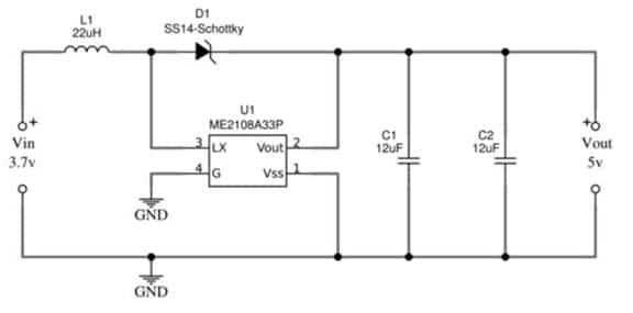 Boost Converter Circuit with ME2108 IC