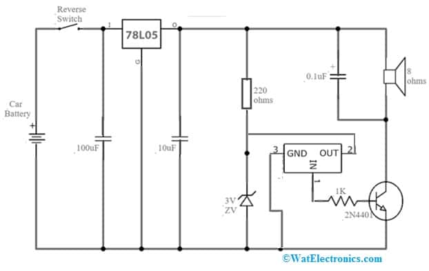 Car Reverse Alarm Circuit with UM66 IC