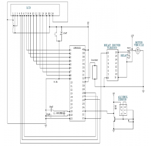 Ciruit Diagram of Automatic Engine Locking System Through Alcohol Detection For Drunken Drivers