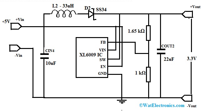 DC Boost Converter Circuit with Xl6009 & SS34 Schottky Diode