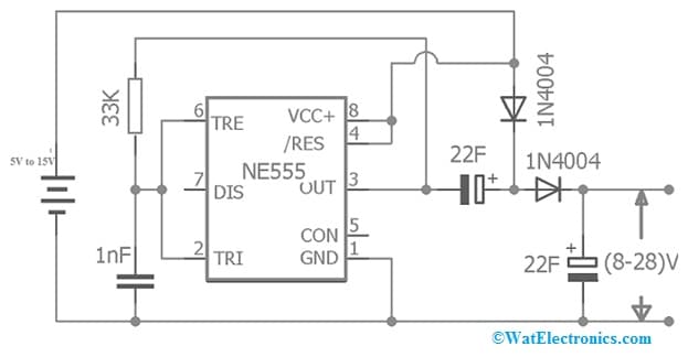 DC Voltage Doubler Circuit with 555 Timer IC