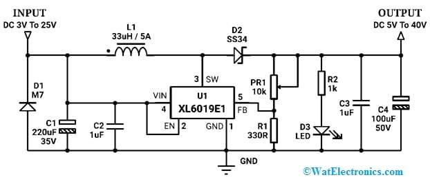 DC to DC Adjustable Step-up Converter Circuit with XL6019 IC