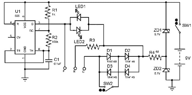 Diodes and Transistors Tester with 555 IC