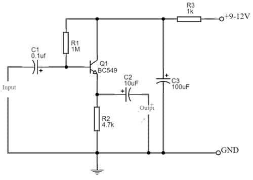 High Impedance Preamplifier with BC549 Transistor