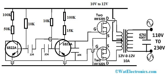 IRF3205 MOSFETs based Inverter Circuit