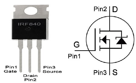 IRF840 MOSFET PIn Configuration