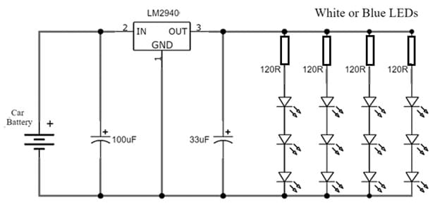 LED Car Doom Light Circuit with LM2940 IC