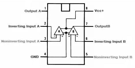 LM1458 IC Pin Configuration