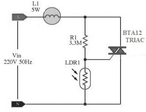 Lamp Dimmer Switch Circuit with BTA12 TRIAC
