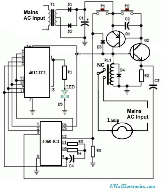 Lamp Timer Circuit with CD4012 IC