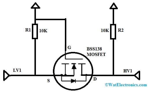 Logic Level Converter Circuit using BSS138 MOSFET