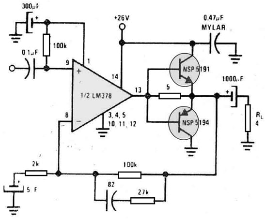 Low Distortion LM378 Amplifier Circuit