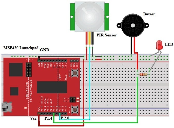 MSP430 Launchpad and PIR Sensor based Motion Detector