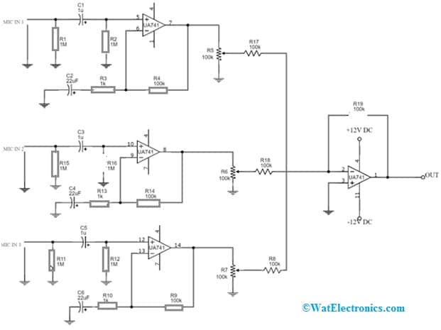 Microphone Preamplifier Circuit with LM348 IC