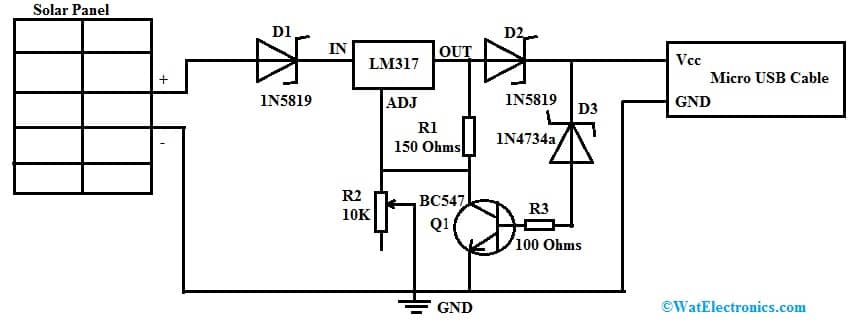 Mobile Phone Charger Circuit Powered by Solar