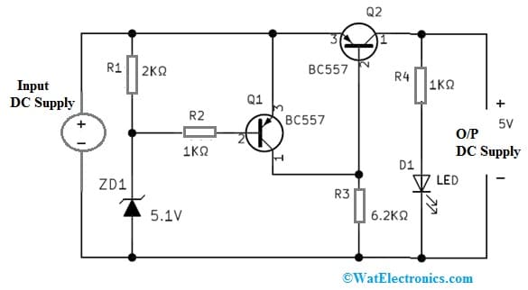 Overvoltage Protection Circuit using BC557Transistor