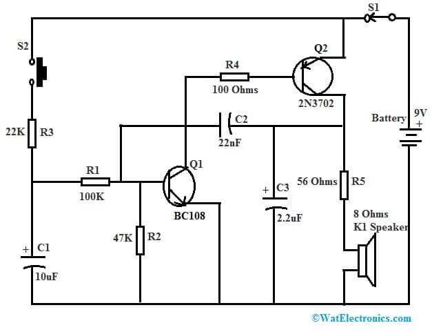 Police Siren Circuit using BC108 Transistor
