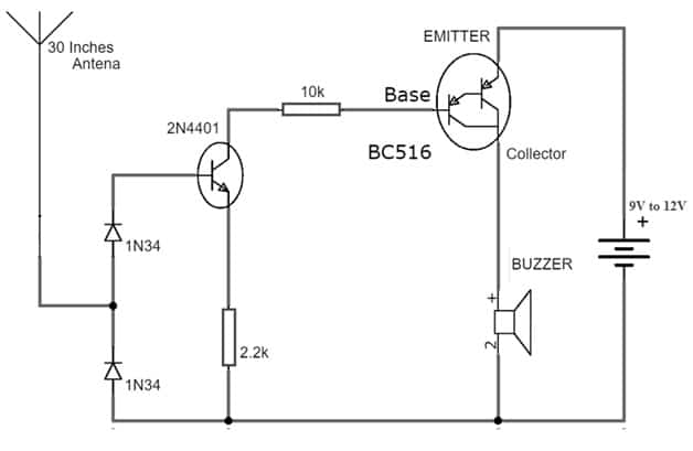 RF Detector Circuit with BC516 Darling Transistor