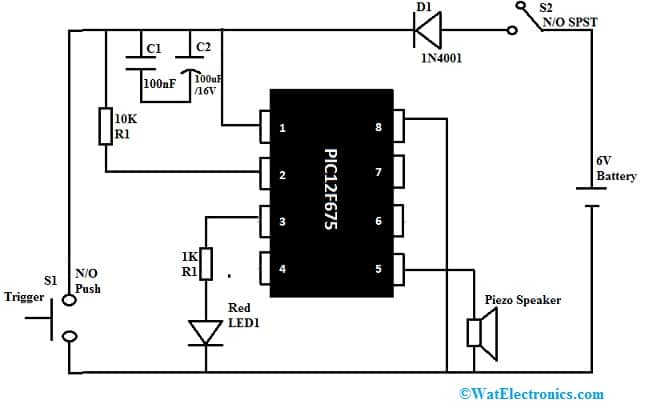 Safety Alarm Button with PIC12f675 Microcontroller