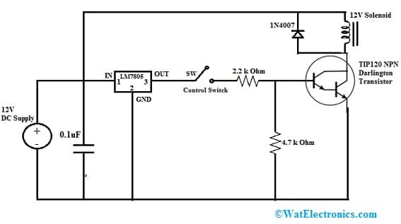 Solenoid Driver Circuit using TIP120 Transistor