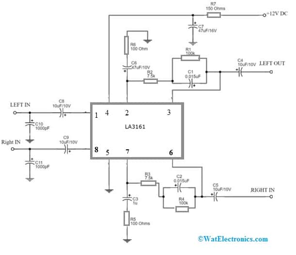 Stereo Preamplifier Circuit with LA3161 IC