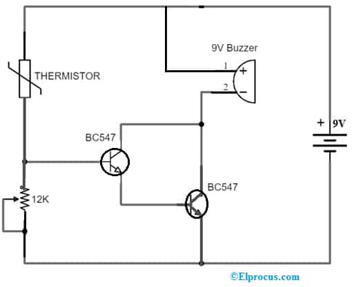 Temperature Alarm Circuit with BC547 Transistor