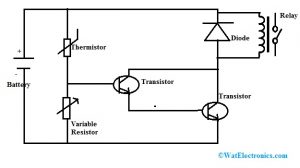 Circuito de sensor de temperatura con interruptor de relé