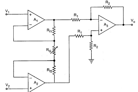 Three Op Amp Instrumentation Amplifier