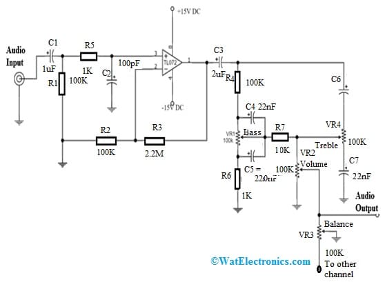Tone Control Circuit using TL072 Op-Amp