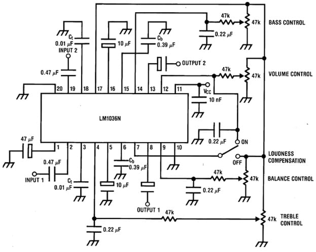 Tone Control Circuit with LM1036 IC