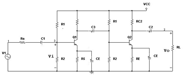 Two stage RC Coupled Amplifier