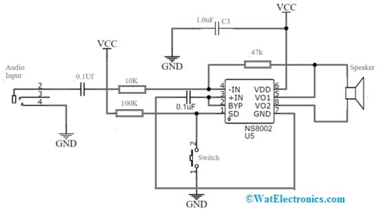 USB Audio Amplifier Circuit with NS8002 IC