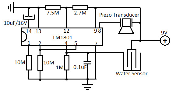 Water Level Alarm Circuit using Level Sensor