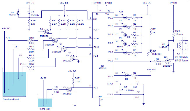 Vízszintjelző áramkör diagramja