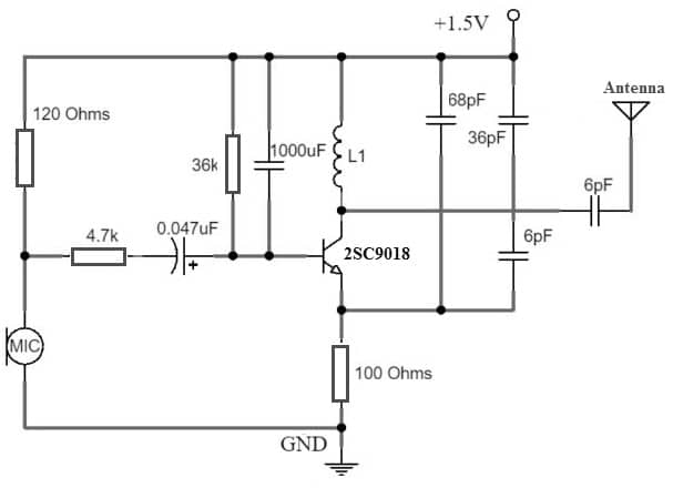 Wireless FM Transmitter Circuit with 2SC9018 Transistor